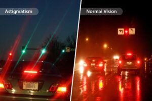 ight rays focusing at multiple points in astigmatism eye condition